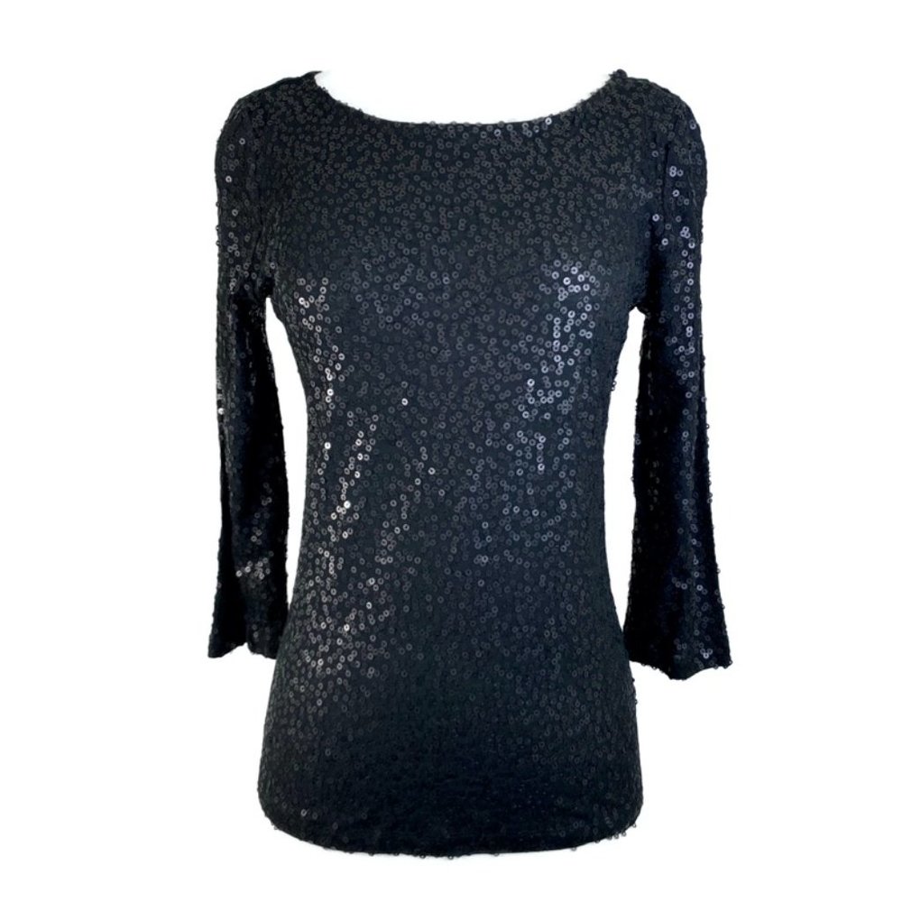 Calvin Klein Black Sequin Top 3/4 Long Sleeves NWT